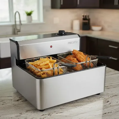 Presto Dual Basket ProFry Deep Fryer with two baskets and crispy fries